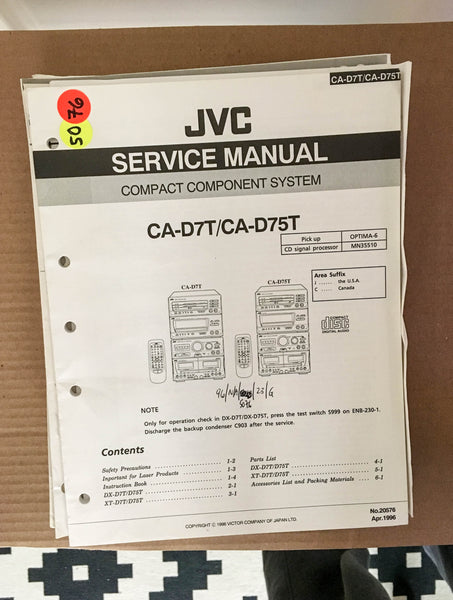 JVC CA-D7T CA-D75T Stereo System Service Manual *Original*
