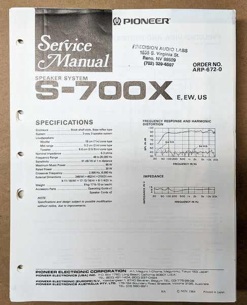 Pioneer S-700X Speaker Service Manual *Original*