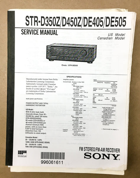 Sony STR-D350Z D450Z DE405 DE505 Receiver Service Manual *COPY*