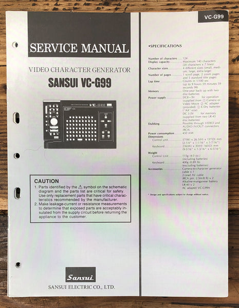 Sansui VC-G99 Char. Generator  Service Manual *Original*