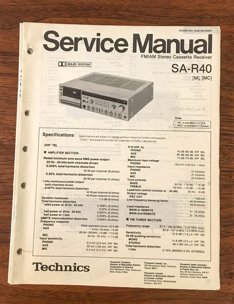 Technics / Panasonic SA-R40 Stereo System Service Manual *Original*