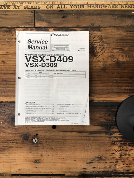 Pioneer VSX-D409 VSX-D309 Receiver Service Manual *Original*