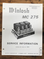 Mcintosh  MC-275 MC275 Amplifier  Service Manual *Original* #2