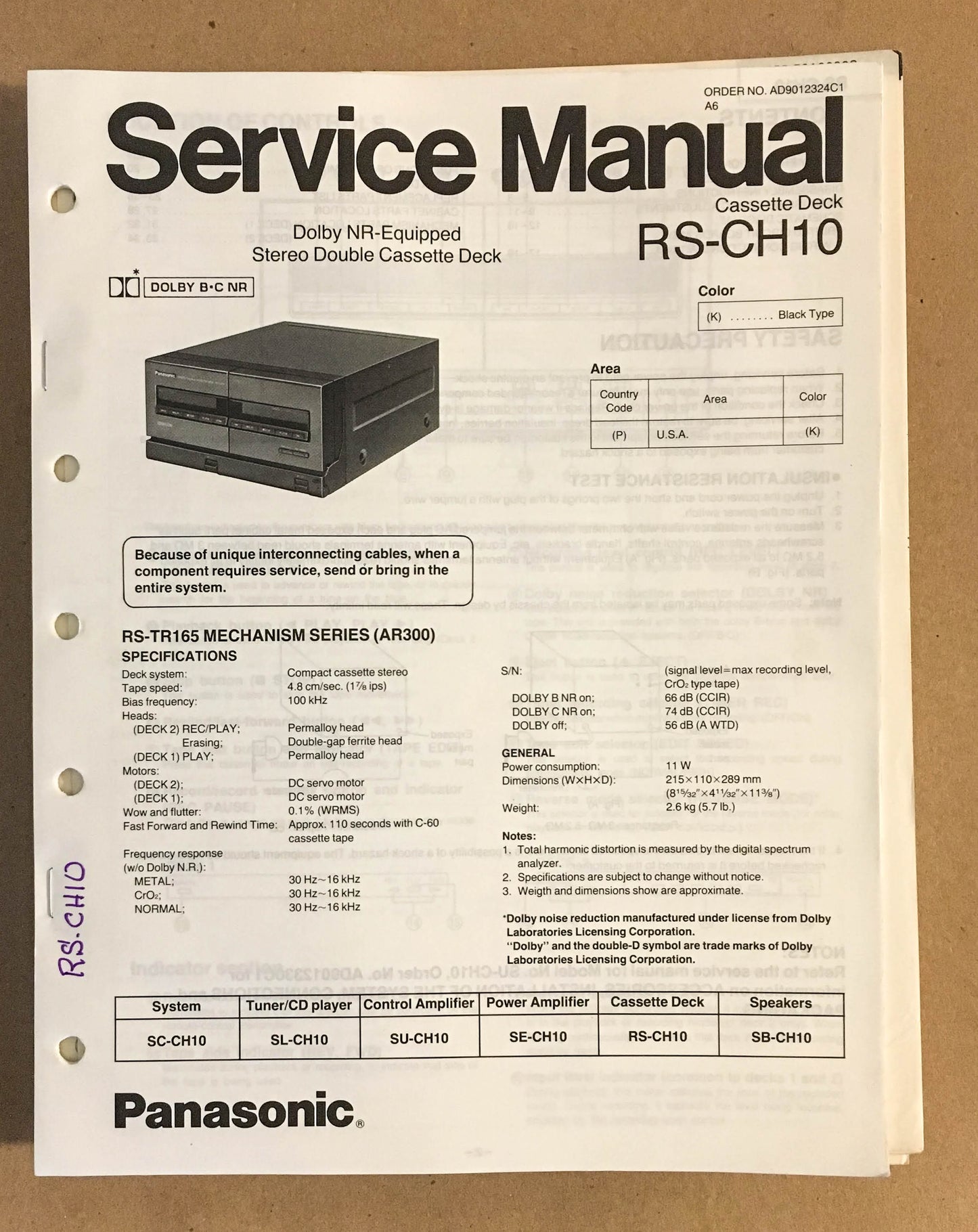 Technics / Panasonic RS-Ch10   Service Manual *Original*