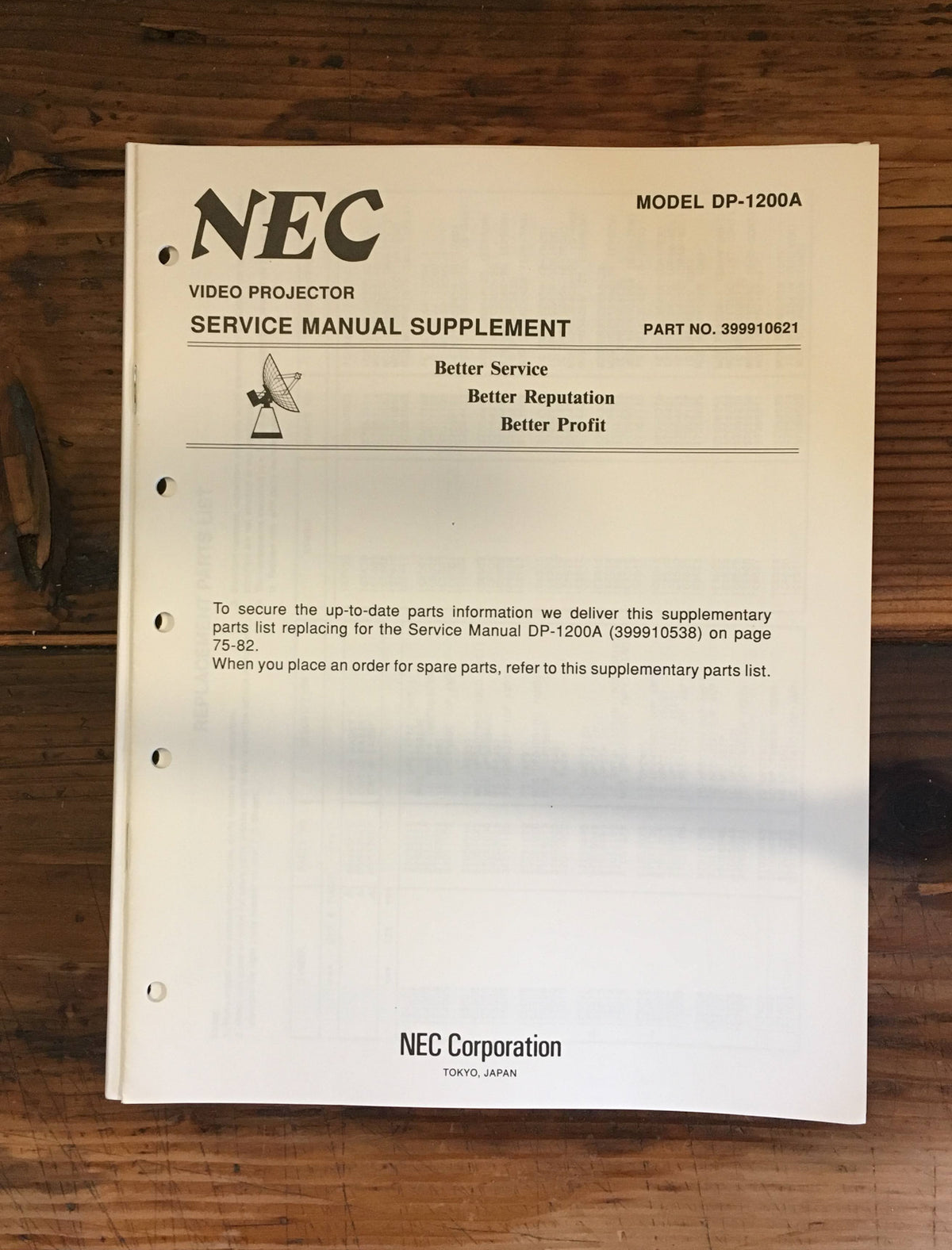 NEC DP-1200A Projector Service Manual Sup. *Original*