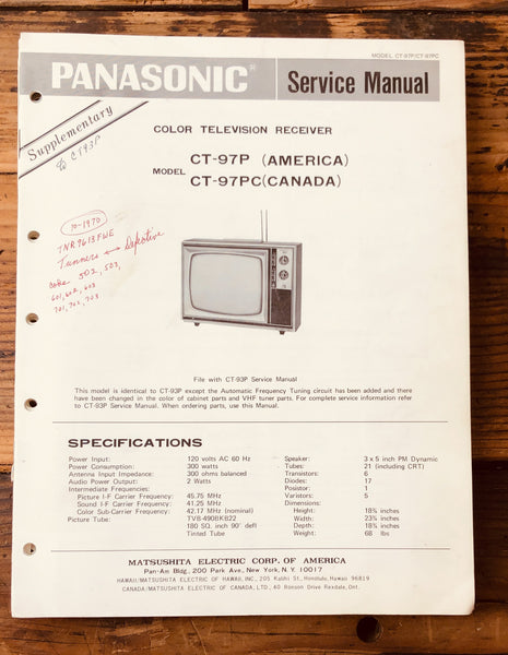 Panasonic CT-97P -97PC TV  Service Manual *Original*