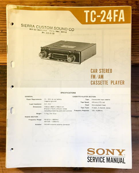 Sony TC-24FA Car Stereo Service Manual *Original*