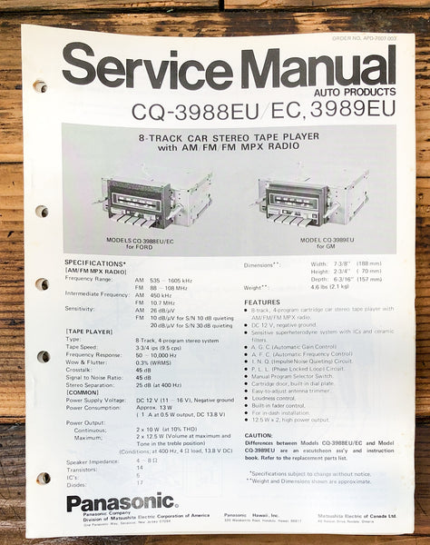 Panasonic CQ-3988EU -3989EU Car Stereo  Service Manual *Original*