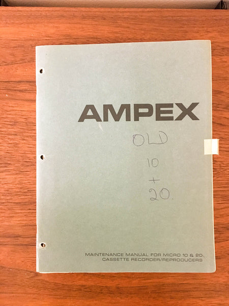 Ampex Model Micro 10 Micro 20 Cassette Service Manual *Original*