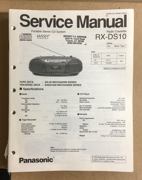 Kenwood RX-DS10 Portable Radio Stereo  Service Manual *Original*