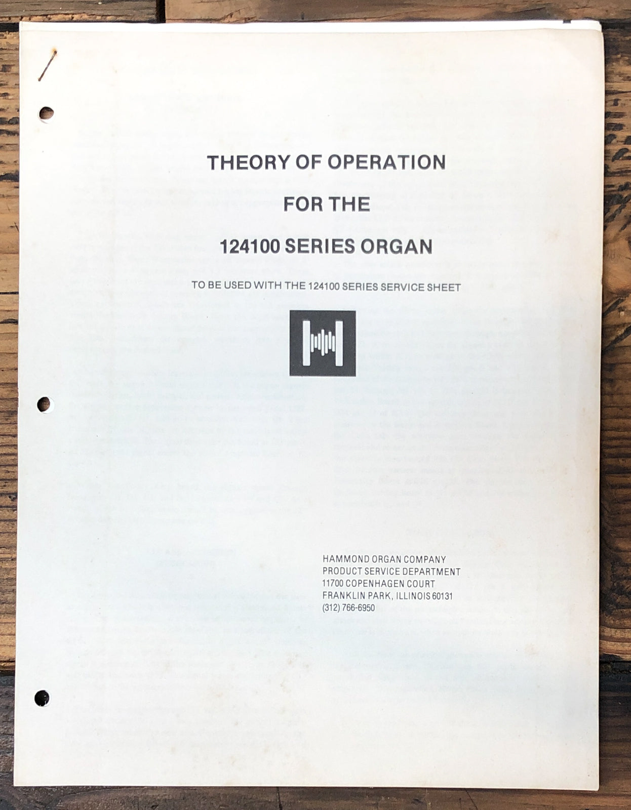 Hammond Organ 124100  Theory of Operation Manual *Original*