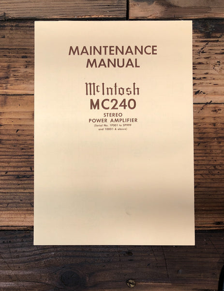 McIntosh MC-240 MC240 Tube Amplifier  Service Manual *Original*