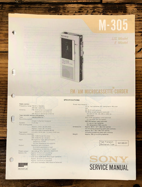 Sony M-305 Micro Cassette  Service Manual *Original*