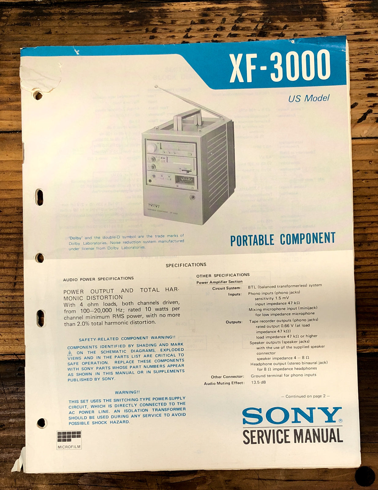 Sony XF-3000 Stereo  Service Manual *Original*