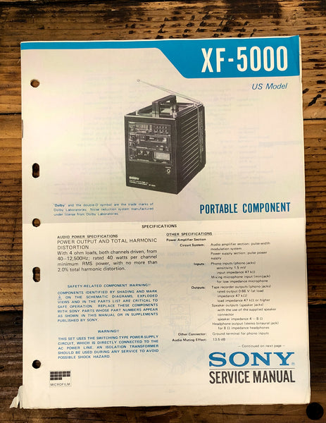 Sony XF-5000 Stereo  Service Manual *Original*