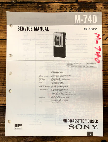 Sony M-740 Micro Cassette  Service Manual *Original*