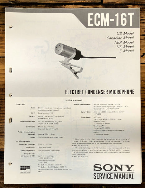 Sony ECM-16T Microphone  Service Manual *Original*