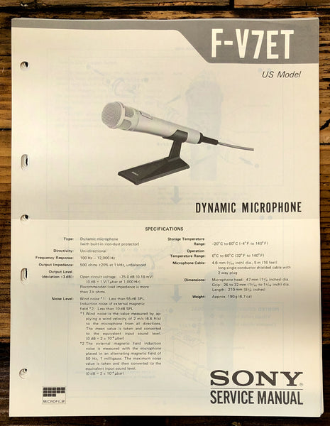 Sony F-V7ET Microphone  Service Manual *Original*