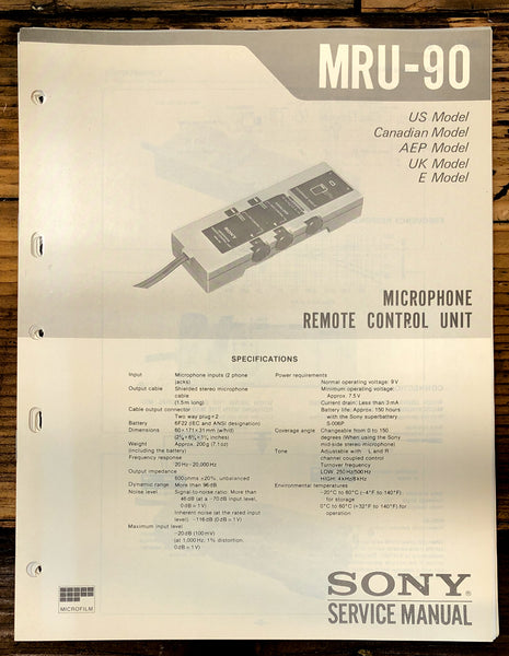 Sony MRU-90 Microphone  Service Manual *Original*