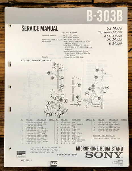 Sony B-303B Microphone  Service Manual *Original*