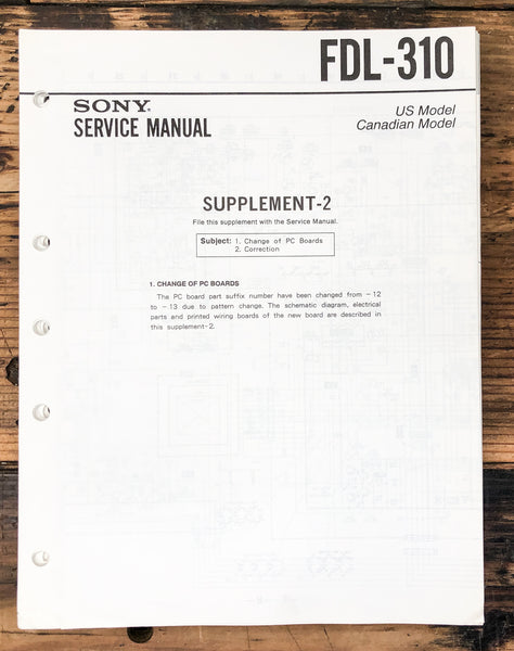 Sony FDL-310 TV Tuner Supp. Service Manual *Original*