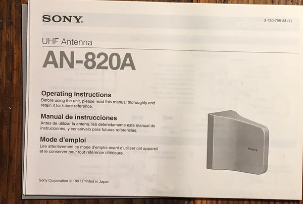 Sony AN-820A Antenna  Owners / User Manual *Original*