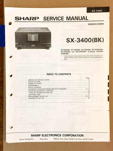 Sharp SX-3400 Stereo  Service Manual *Original*