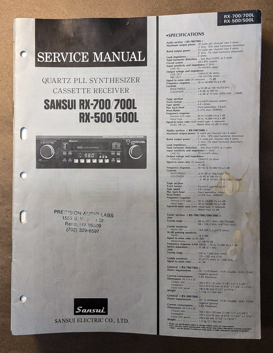 Sansui RX-500 RX-700 -500L -700L Receiver Service Manual *Original*