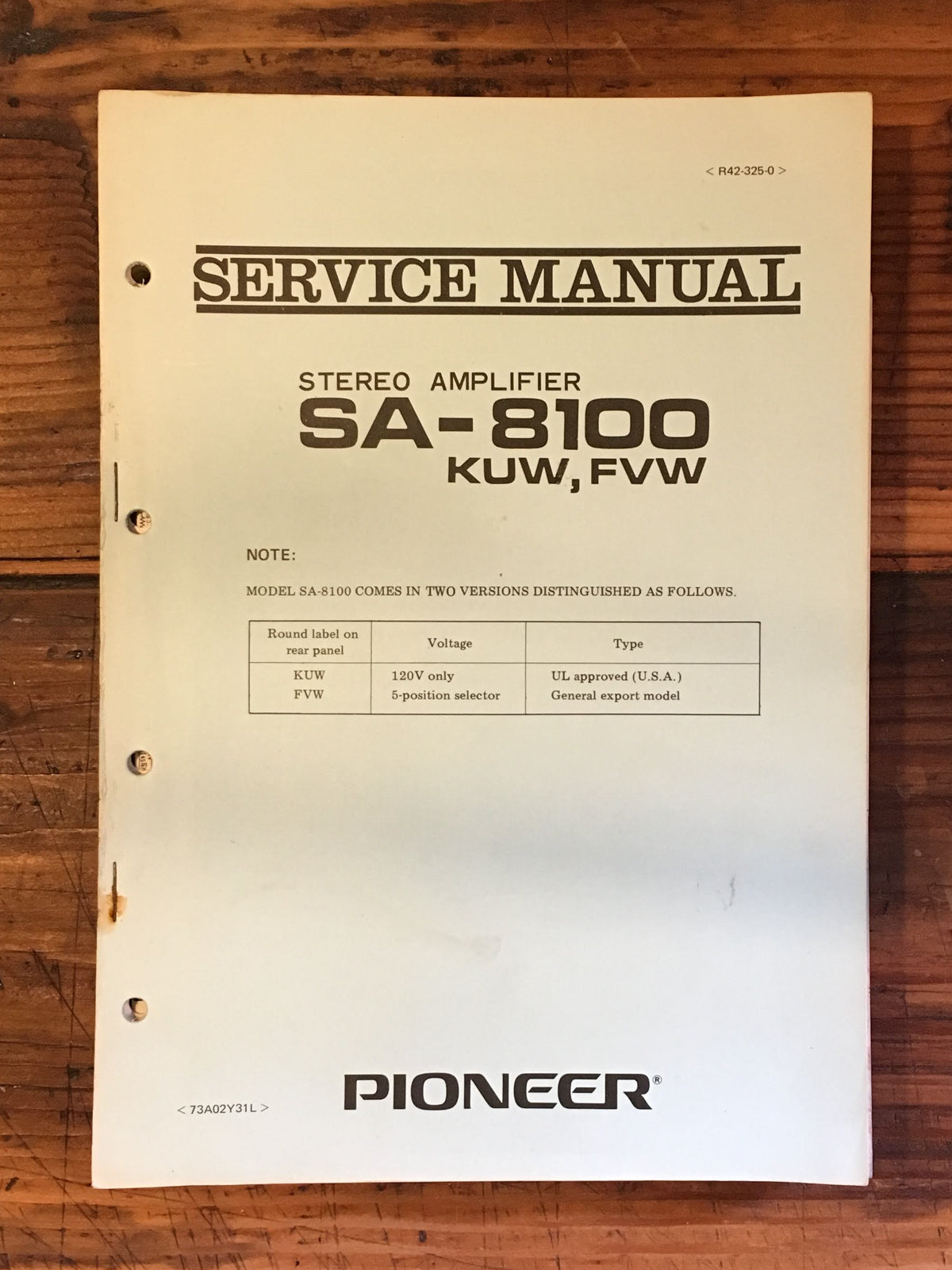 Pioneer SA-8100 Amplifier Service Manual *Original*