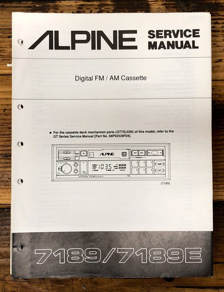 Alpine Model 7189 7189E Car Radio Cassette  Service Manual *Original*