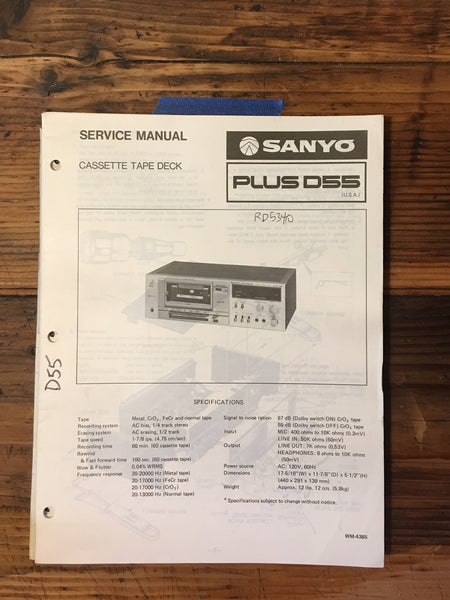 Sanyo Plus D55 Cassette Service Manual *Original*