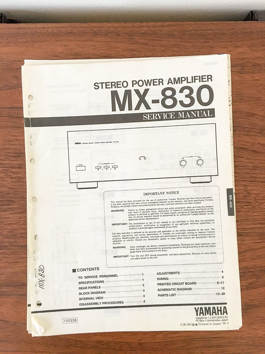Yamaha MX-830 Amplifier Service Manual *Original*
