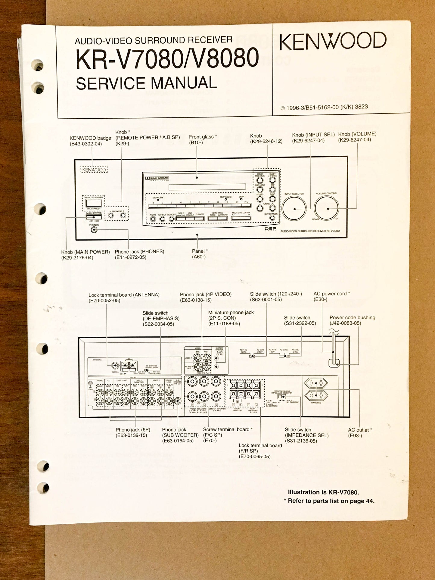 Kenwood KR-V7080 KR-V8080 Receiver  Service Manual *Original*