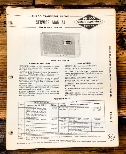 Philco Ford T-5 Code 124 Radio Service Manual *Original*