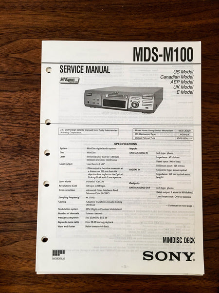 Sony MDS-M100 MD Mini Disc Service Manual *Original*