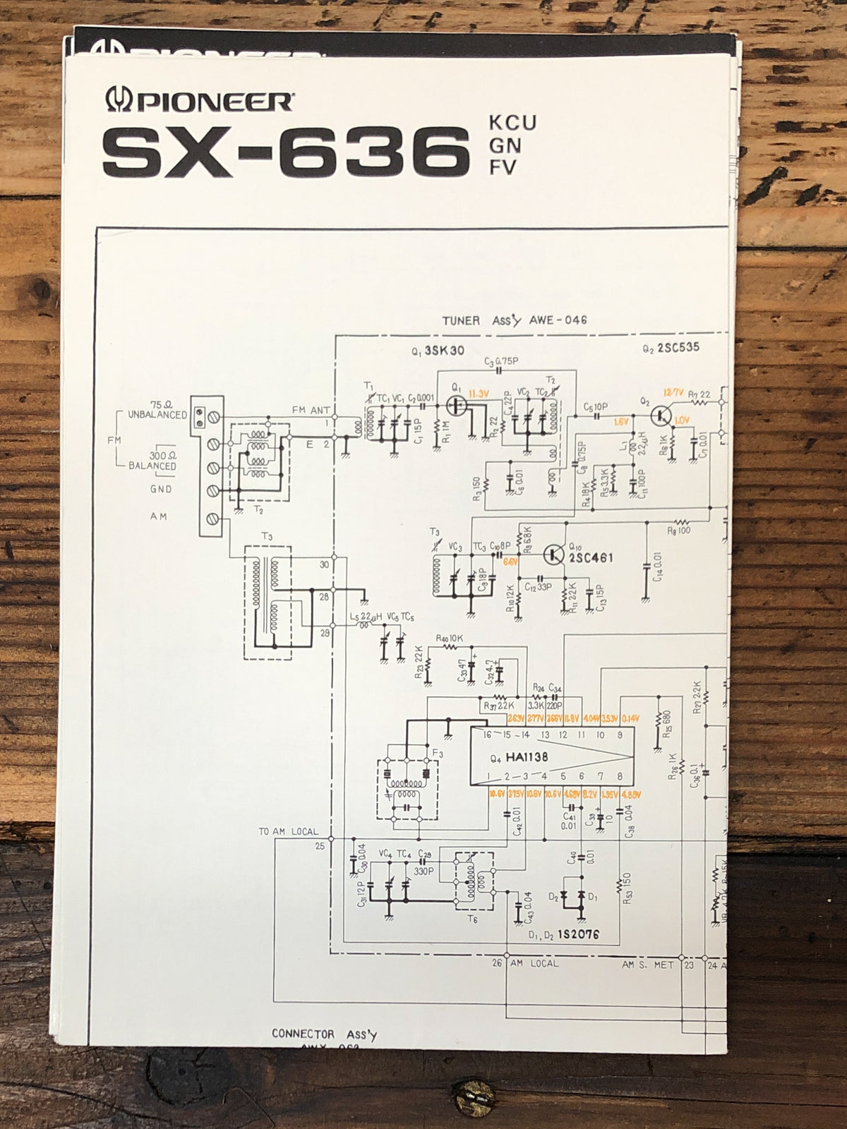 Pioneer SX-636 KCU Receiver Foldout Service Manual *Original*