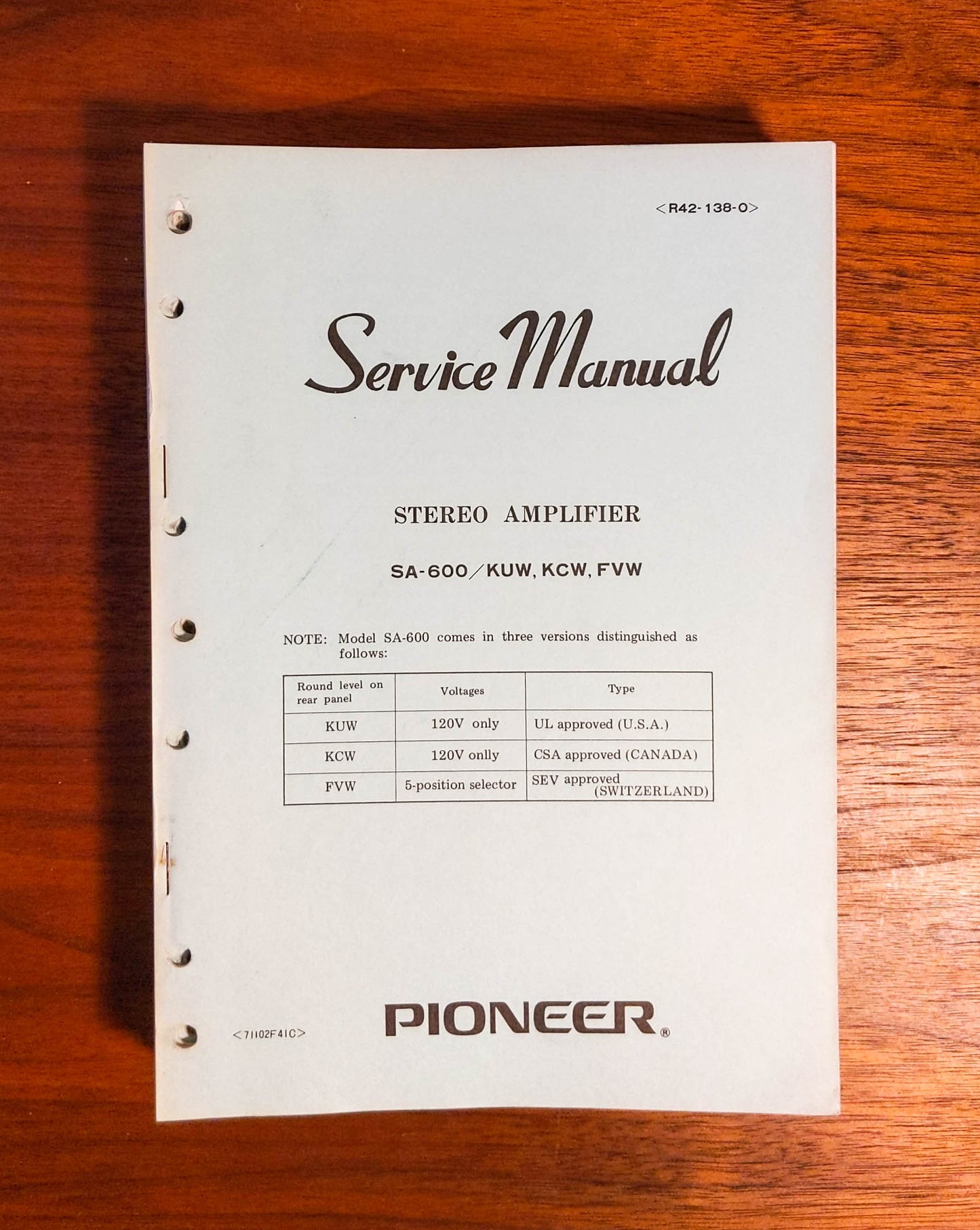 Pioneer SA-600 Amplifier Service Manual *Original*