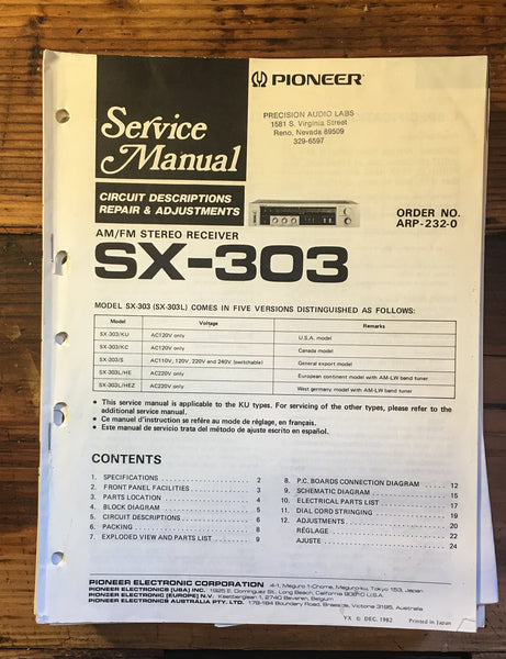 Pioneer SX-303 Receiver Service Manual *Original*