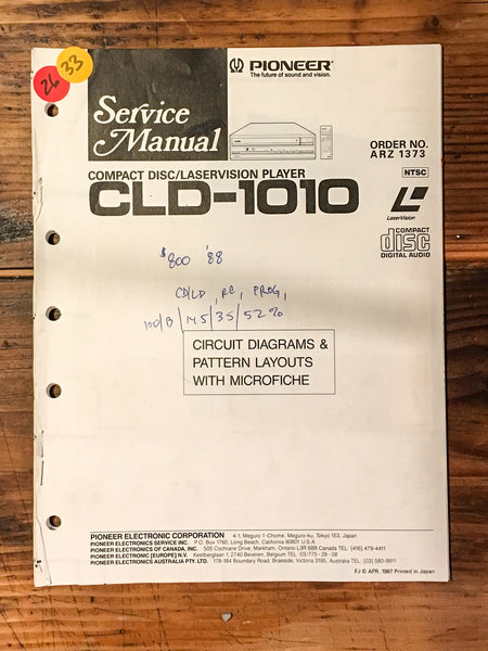 Pioneer CLD-1010 Laserdisc Player Service Manual *Original*