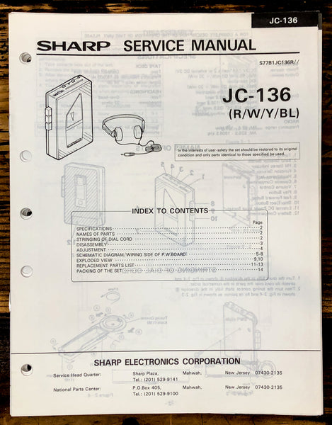 Sharp JC-136 Cassette Service Manual *Original*