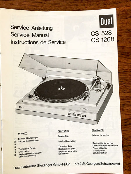 Dual CS 528 CS 1268 Record Player / Turntable Service Manual *Original*