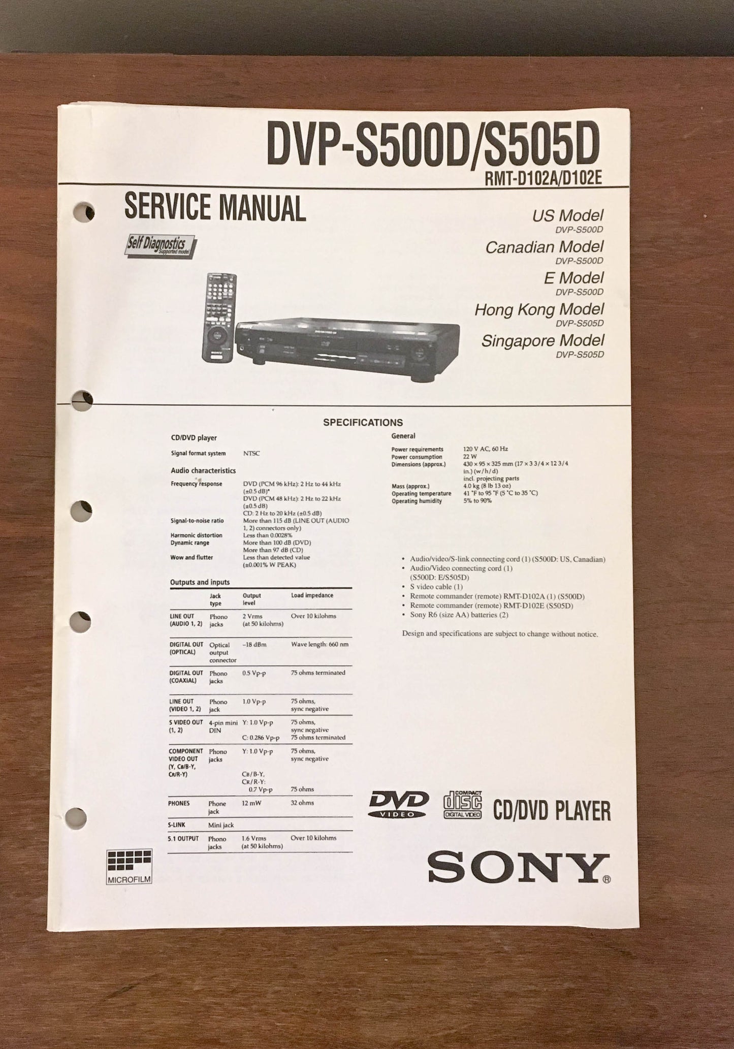 Sony DVP-S500D S505D CD DVD Player  Service Manual *Original*