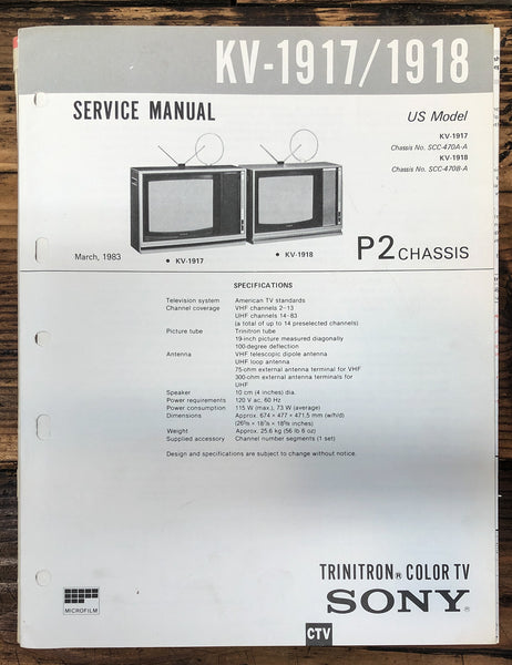 Sony KV-1917 KV-1918 TV  Service Manual *Original* #1