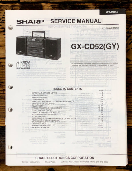 Sharp GX-CD52 Boombox / Radio Service Manual *Original*