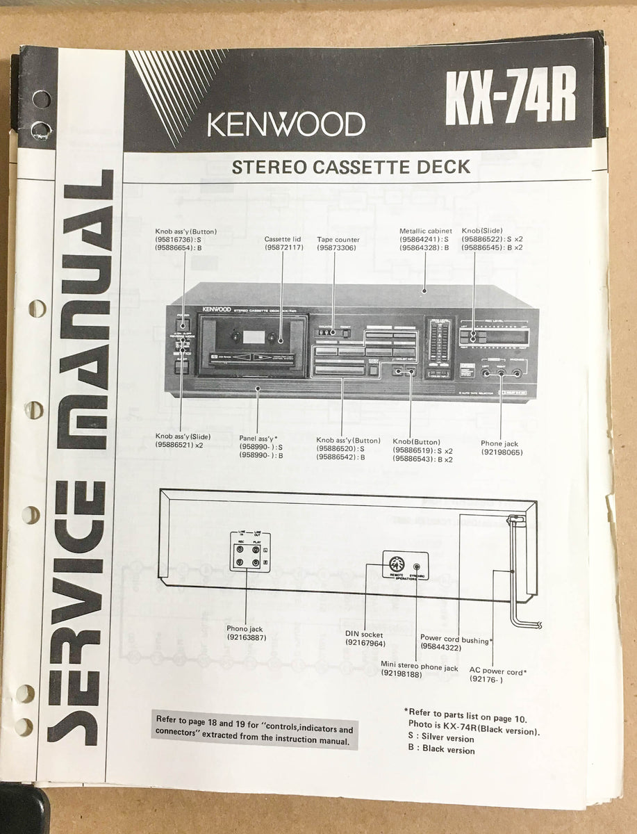 Kenwood KX74R Cassette Tape Deck Service Manual *Original* Vintage