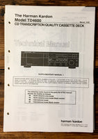 HK Harman Kardon TD-4600 TD-4600 Cassette Service Manual Supple. 2*Original*