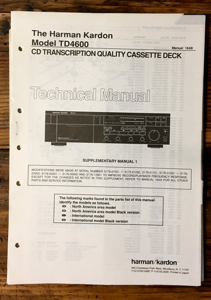 HK Harman Kardon TD-4600 TD-4600 Cassette Service Manual Supple. 2*Original*