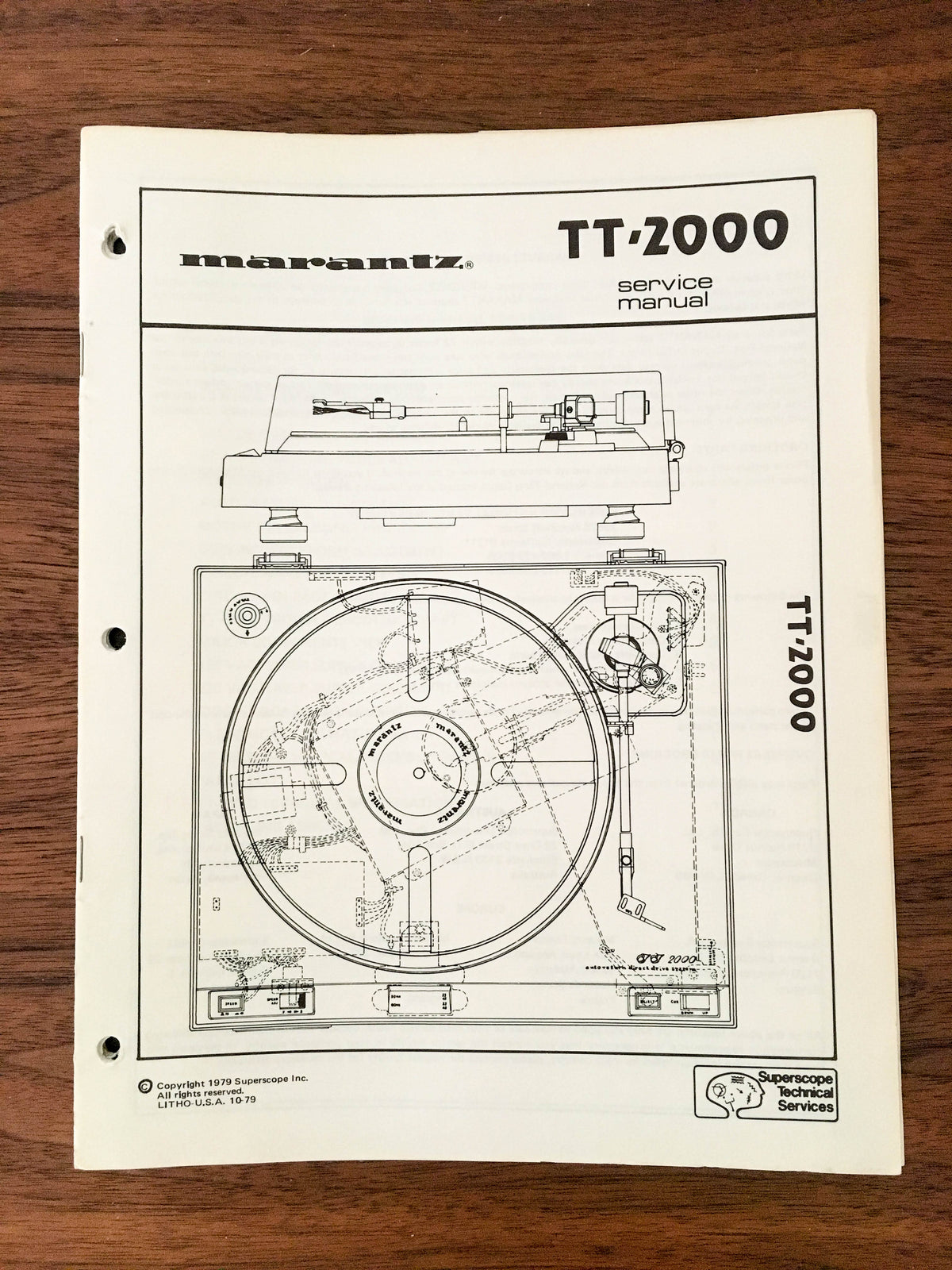 Marantz TT-2000 TT2000 Record Player / Turntable Service Manual *Original*
