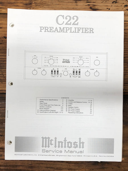 Mcintosh  C22 C-22 Preamp / Preamplifier  Service Manual *Original* #2