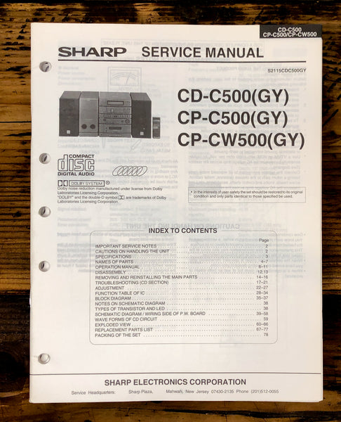 Sharp CD-C500 CP-C500 CP-CW500 Stereo Service Manual *Original*